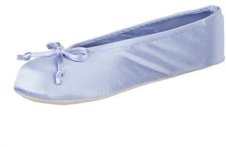 isotoner Pantuflas de satén para mujer con lazo suave y suela de gamuza, bígaro, 6.5-7.5
