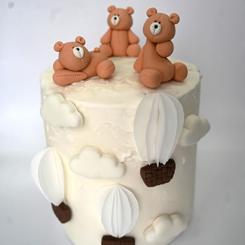 Teddy Bears Cake Topper – 3D Edible Fondant Figures for Christening, Birthday, Baby Shower – Cloud Balloon Cake Decorations – Perfect for Kids Boy & Baby Girl Parties – Easy to Use