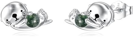 ABIGY Otter Ohrringe 925 Sterling Silber Otter Ohrstecker Niedliche Otter Schmuck Moos Achat Ohrringe Weihnachten Halloween Ostern Muttertag Valentinstag Geburtstag Schmuck Geschenke für Damen