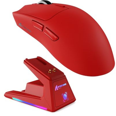 MAMBASNAKE x Attack Shark X1 Gaming-Maus mit Ladestation, 49g Ultralight, 40K DPI PAW3395 PRO-Sensor, 1000Hz Abfragerate, BT/2,4G Wireless/Wired PC Office-Maus mit Grip Tape für Mac/Win11 - Rot