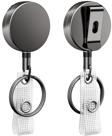 Uniclife 2 Pezzi Portachiavi Retrattile,Portachiavi Allungabile in Metallo Portabadge Tutto L'Involucro con Bobina a Molla in Acciaio Inox 70 cm Corda di Nylon Clip Cintura e Anello Chiave Piccolo