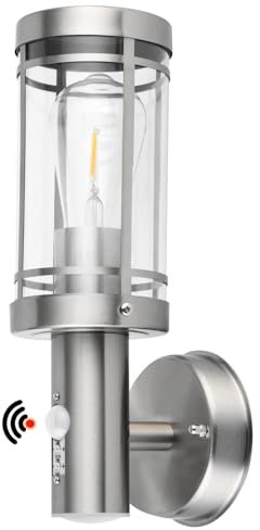 qfzwj Außenlampe mit Bewegungsmelder, Edelstahl IP44 Wasserdichte Aussenlampe mit bewegungsmelder,E27 Base Außenleuchte Max.60W