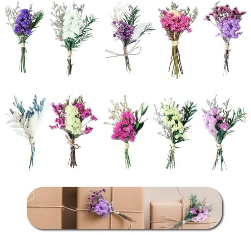 RHQFDM Lot de 10 petits bouquets de fleurs séchées - Décoration naturelle séchée - Pour bricolage, journal intime et album photo