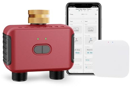 GIEX Programmateur d’arrosage Zigbee 2 Zones avec passerelle Zigbee, régulateur Intelligent pour tuyaux de Jardin, Compatible avec Les applis Tuya et Smart Life