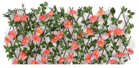 Haie artificielle extensible treillis avec feuilles de fleurs artificielles