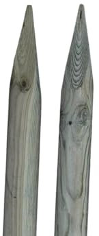 TIMBERMIK ø 8cm 2-Pack Paletti di Legno a Punta Lunghezza: 180 cm Recinzione Tondo Staccionata Pino Torniti Giardino Impregnato Verde oliva