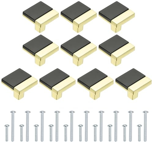sourcing map 10pcs Cabinet Handles, Cabinet Knobs Bathroom Dresser Pulls Kitchen Drawer Handles for Door Bedroom Wadrobe, Black Gold