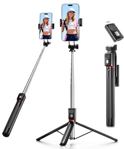 Palo Selfie y Trípode para Móvil, 170cm Tripe Telemovel Portátil con Mando a Distancia, Compatible con iPhone/Android