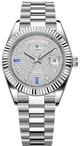 Armbanduhren für Herren Woche Datum Mechanische Automatik Herrenuhr | 41MM Klassische Römische Uhr Luxuriöses Gold Diamantbesetzt Analoge Uhr
