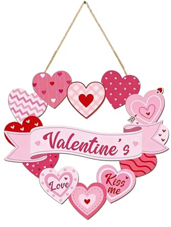 Xijobido Valentine Door Hanger - Wooden Love Heart Porch Sign,Romantic Porch Hanger,for Outdoor Indoor Living Room Store Cafe Party Wall Window Wedding