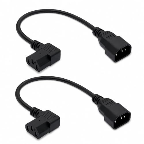 Powice 2er-Pack 0,3m Kaltgeräte Verlängerung IEC C13 auf C14 Stromkabel Stromverlängerung, 90° C13 auf C14 Kaltgerätekabel Verlängerung für Monitore, Computer usw