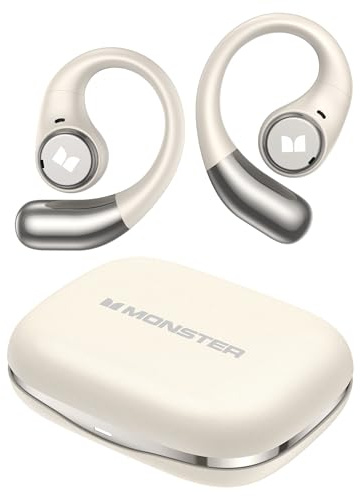 Monster Open Ear AC336 - Auriculares inalámbricos Bluetooth 6.0 con clip estéreo de alta fidelidad con llamada clara ENC, tiempo de reproducción de 21 horas, carga rápida, control táctil, auriculares