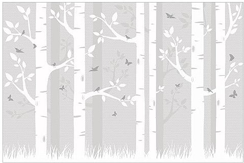 Bilderwelten Fototapete Kinderzimmer Birkenwald Schmetterlinge Vögel 290 x 432 cm Vlies-Tapete XXL Wallpaper Smart Wandtapete Kindertapete