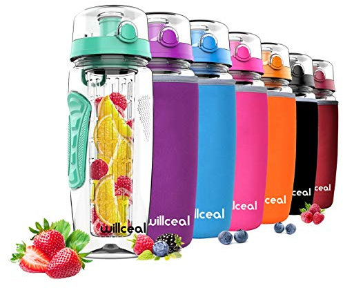 willceal Wasserflasche mit Fruchteinsatz 945 ml –Hochwertig und beständig – Groß, BPA-frei, aus Tritan – Aufklappbarer Deckel mit Tragegriff – Auslaufsicheres Design (Mint)