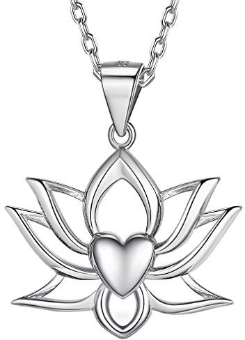 FaithHeart Collier Fleur de Lotus Femme Argent 925 Pendentif Yoga Amulette Porte Bonheur Cadeau Noel pour Maman Fille