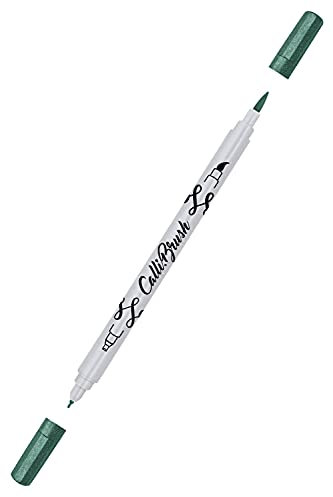 ONLINE 19086/6 Calli.Brush Pen mit Double-Tip, Pinsel- und Kalligraphie-Spitze, Handlettering Brush-Pens in verschiedenen Farben, bunte Bullet-Journal Stifte, Kalligrafie-Stifte, Farbe: Metallic Green
