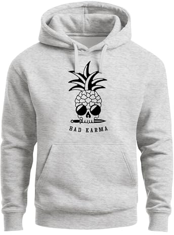 Neverless® Hoodie Herren Totenkopf Ananas Schriftzug Bad Karma Kapuzen-Pullover Männer Fashion Streetstyle