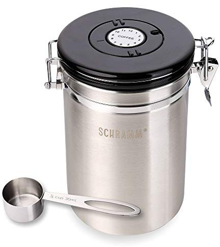 Schramm® Kaffeedose 1800 ml in 10 Farben mit Dosierlöffel Höhe: 19cm Kaffeedosen Kaffeebehälter aus Edelstahl, Farbe:silber