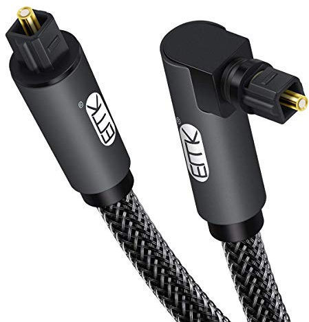 EMK Cavo ottico Toslink ad angolo retto 90 gradi, cavo audio ottico digitale in nylon intrecciato maschio a maschio, cavo Toslink per home theater, soundbar, Smart-TV, altoparlanti (3 metri)