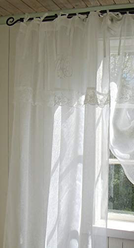 LillaBelle WEIß Vorhang Mariella Leinen Gardinen 1 Schal B x H 120x240 cm Shabby Vintage Bandaufhängung