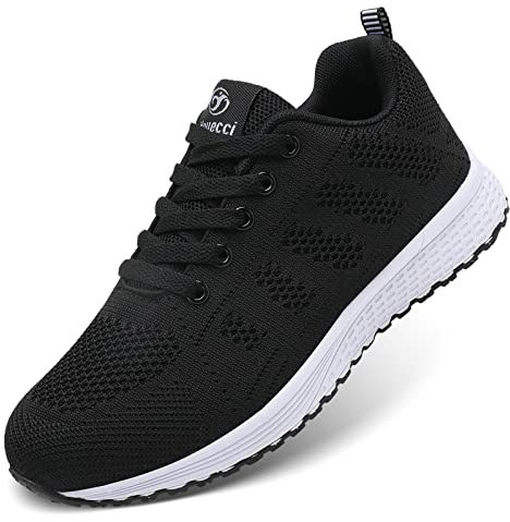 ANBIWANGLUO Damen Turnschuhe Sportliche Laufschuhe Schnürschuhe Atmungsaktive Outdoor Cross Trainer zum Joggen Schwarz 39 EU