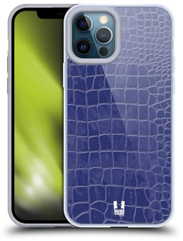 Head Case Designs Blu Scuro Pelle di Coccodrillo Pattern Custodia Cover in Morbido Gel Compatibile con Apple iPhone 12 PRO Max