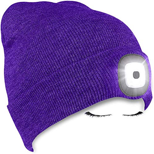 Morye LED Mütze mit Licht, Laufmütze Herren Damen Kappe Lampe USB Nachladbare 4 LED Scheinwerferkappe für Warm Cap mit LED Licht für Jogging,Camping,Angeln,Walking/Lila