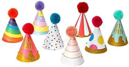 Legami - Set von 8 Partyhüten, mit Pompon und Glitzerdetails, Einheitsgröße, Ø 6,2 cm