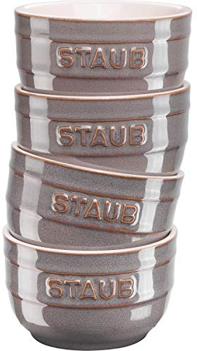 Staub Ramkan 40508-156 - Set di 4 ciotole in ceramica, 9 cm, adatte al microonde, colore: grigio antico