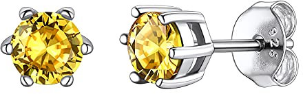 Suplight Clous d'oreilles Femme Argent Boucle d'oreille Ronde Serti de Topaze Jaune d'Imitaition Pierre de Naissance Mois Novembre Cadeu Anniversaire
