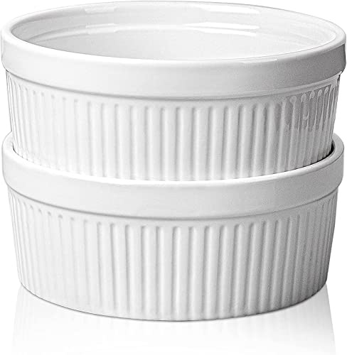 Delling Large Ramekins 32 Oz Oven Safe/Soup Bowls, 1 Quart Serving Bowls Ceramic Round for Baking, Salad, Pasta, Creme Brulee, Souffle Dish, Pot Pie