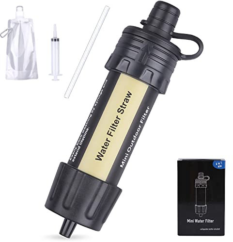 Mini Water Filter Personal Water Purification Straw Portable Outdoor Survival Filtration System, 99.99% Removal Rate, 0.01 Micron Emergency Gear for Outdoor Hiking, Camping, Backpacking