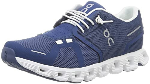 ON Womens Cloud 5 Textile Synthetic Denim White Trainers 3.5 UK