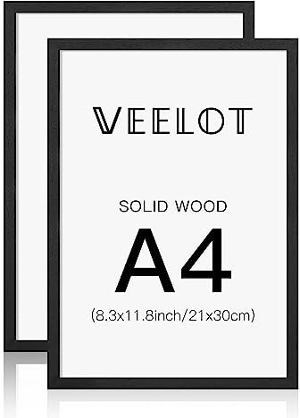 Veelot Cadre photo A4 cadre photo noir en bois massif set de 2 avec plexiglas HD pour galerie certificat document décoration maison (21x30cm)