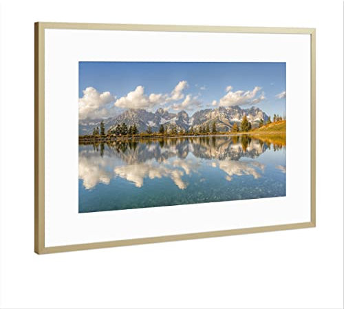 artboxONE Poster mit Rahmen Gold 45x30 cm Wilder Kaiser in Tirol von Michael Valjak - gerahmtes Poster