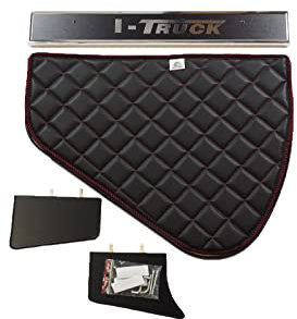 KRAM-TRUCK Scaffale Cruscotto Copertura Trapuntata Cabina di Pilotaggio Camion TV Rack Compatibile con IVECO STRALIS Hi-Way S-Way 2011 E più Recenti 10 mm Schiuma Ecopelle Durevole Filo Rosso Nero