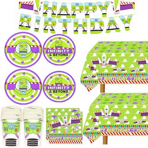 Two Infinity Birthday Decorations Year Cartoon Story Birthday Party Supplies 2nd Bday include Banner Table Cloth Plate Napkins and Cups