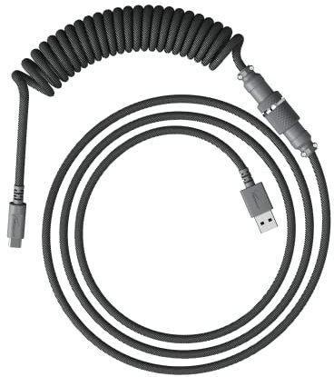 HyperX Coiled Cable - Cable en espiral para teclados, PET y nailon tejido, 1.37 metros, PC, conexión USB-C a USB-A, personalización y orden, Gris
