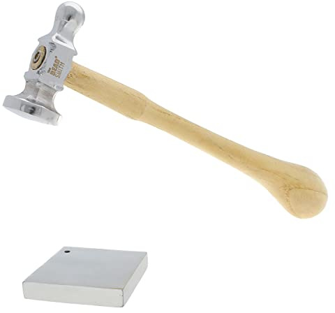 The Beadsmith Chasing Hammer & Bench Block - Two-Sided Hammer, 10.75 , Wood Handle 1.5 Steel Block with Hole for Riveting & Bending Tools for Metalworking, Stamping & Jewelry Making