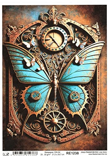 Josys Bastelmärchen Reispapier A4 Strohseide Decoupage Vintage Cyberpunk Schmetterling Patina RE1238