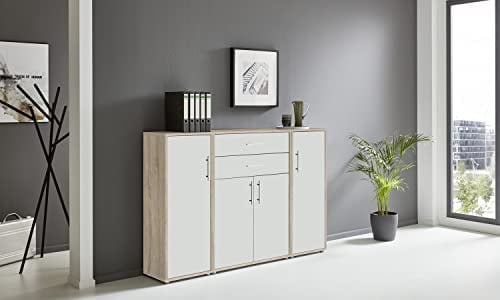BMG Möbel Aktenschrank Office Edition Set 16, Büroschrank mit Metallgriffen Made in Germany (Eiche Sonoma/Weiß Matt)