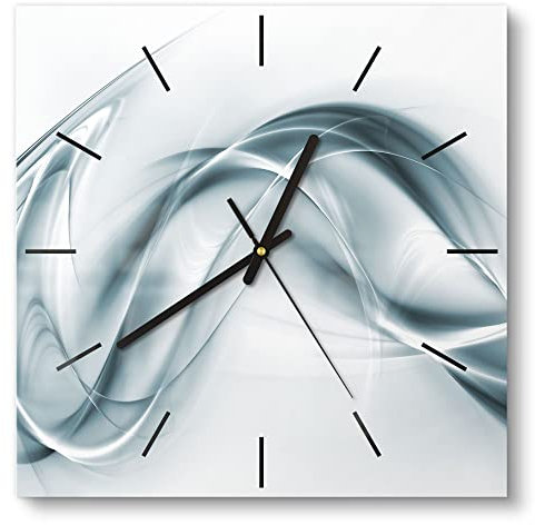 DEQORI Glasuhr | 30x30 cm | Motiv Chrom Schwingungen | ausgefallene leise Design Uhr aus Glas | Wanduhr für Wohnzimmer & Küche | Moderne Hingucker Uhr für die Wand