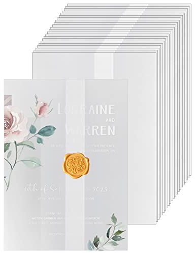 Anvin 50 Pack Pre-Folded Vellum Jackets for 5x7 Invitations Tracing Paper for Invitation Translucent Vellum Paper Wedding Invitations Wrap Liners for DIY Photos Postcards Scrapbook Envelopes(93gsm)