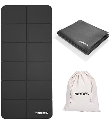 PROIRON Yogamatte Faltbar, Reise Yogamatte rutschfest & leicht 173cm x 61cm x 3mm, Gymnastikmatte mit Tasche für Zuhause und Draußen - Schwarz