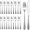 Herogo Steakbesteck Set, 24-teilig Edelstahl Tafelmesser und Tafelgabeln für 12 Personen, Silber Pizzabesteck Set mit 12 Messer und 12 Gabel, Rostfrei Besteck Set, Spülmaschinenfest
