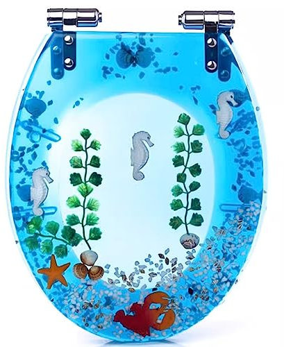 GNBOW Bunter Toilettensitz, Klarer Hellblauer Toilettensitz Aus Kunstharz, Langsam Fallender, Gepolsterter, Geräuschloser, Verdickter Universal-Toilettensitzbezug