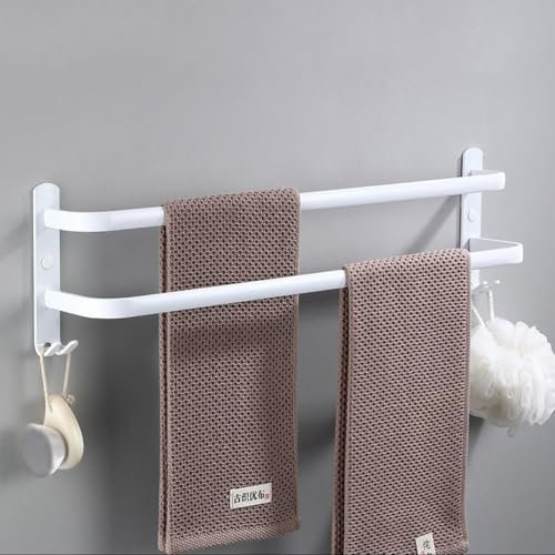 nvdsivee Porte-Serviettes Mural Barres Porte-Serviettes Multicouche avec Crochets Espace Aluminium Porte Serviette pour Salle de Bain, Cuisine d'hôtel, Style Contemporain (40 cm, Blanc, 2 Couches)