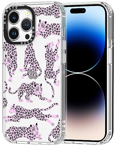 MOSNOVO Case for iPhone 14 Pro Max, [Buffertech 6.6ft Military-Grade Drop Protection] [Anti Peel Off Tech] Clear TPU Bumper Phone Case Cover Design - Pink Leopard