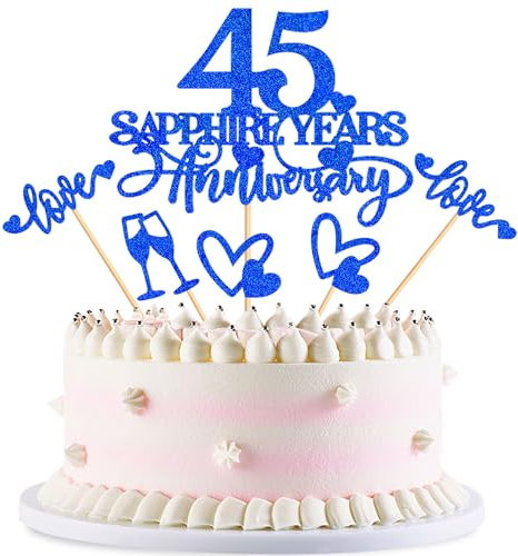 Blumomon 25Pcs 45th Anniversary Cake Toppers Sapphire 45th Weddding Anniversary Heart Cake Decoration for 45 Sapphire Wedding Celebration Party Supplies