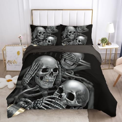 ZZTBQ Bettwäsche Set 155x220 Kinder Bettwäsche Set Skull Gothic Totenkopf Gotisch Schädel Bettbezug und Kissenbezug für Kinder Jungen Mädchen Jugend Schlafzimmer